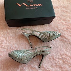 Silver sparkle heels